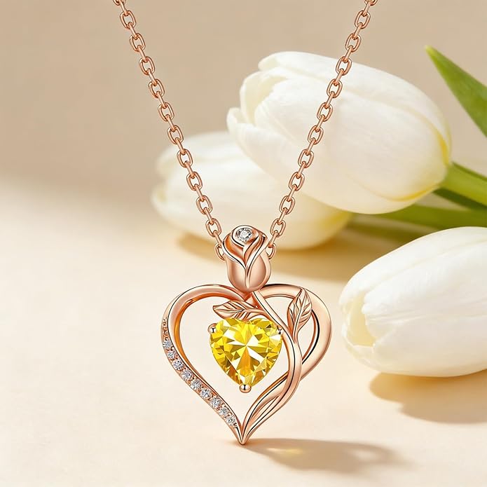 1.2CT Rose Heart Necklace Option of Moissanite or Lab-Grown Sapphire Ruby Emerald&More Necklace for Women Birthstone Girlfriend Necklace S925 Sterling Silver 18K White/Rose Gold Plated D Color VVS1 Gift for Wife Mother Daughter for Birthday Anniversary...