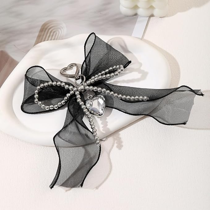 Pearl Bow Keychain Cute Y2k Lace Bowknot Keychain Coquette Aesthetic Accessories Bag Purse Handbag Backpack Charm