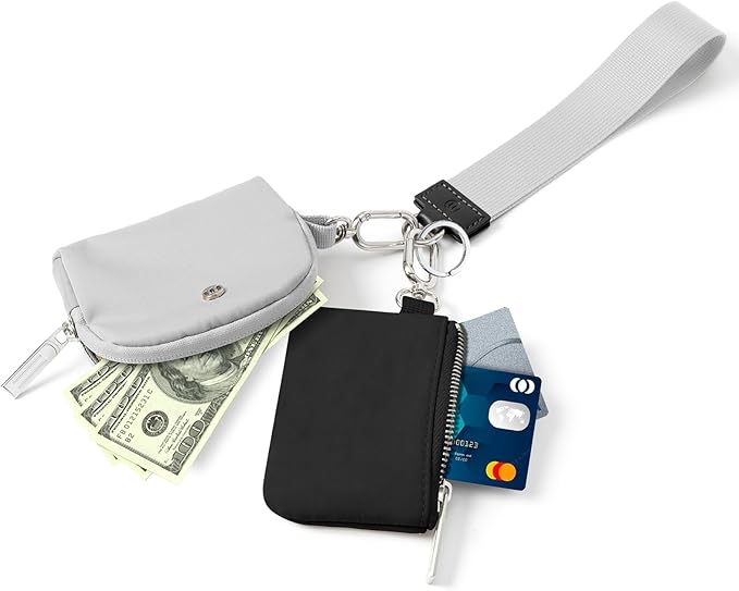 Keychain Wallet Mini Zip Around Wristlet Wallets for Women Detachable Dual Pouch Wristlet Portable Coin Purse Small Wallets