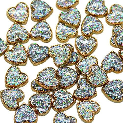 50pcs Gold Resin Cabochons with Iridescent Glitter Sparkle Dots Flat Back Embellishments for Crafts (50pcs Hearts)