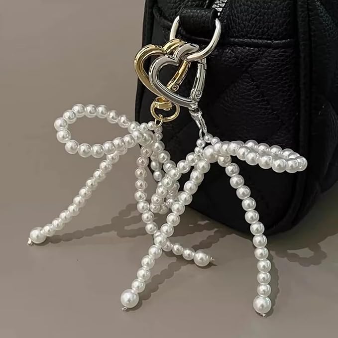 Pearl Bow Bag Charm for for Handbags, Cute Pearl Keychain Purse Charms Handbag Pendant for Women Girls