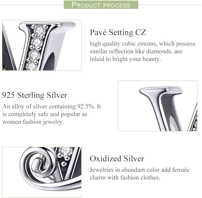 925 Sterling Silver Letter Charms for Pandora Bracelets Alphabet Initial Charms Beads Birthday Christmas Jewelry Gift for Women