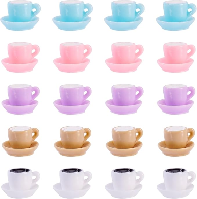 Craftdady 30Pcs Resin Coffee Cups Mini Drink Coffee Mug Table Ornaments Opaque Resin Cabochons Imitation Food Drink Hanging Ornament for DIY Crafts Scrapbooking Kitchen Home Party Decor