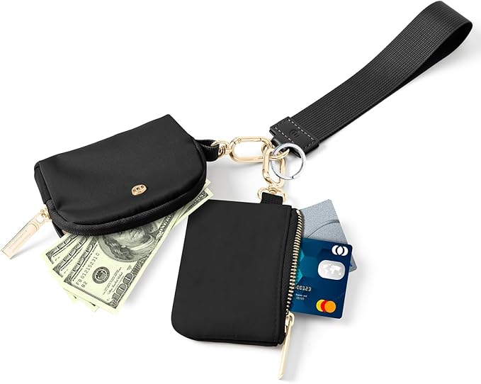 Keychain Wallet Mini Zip Around Wristlet Wallets for Women Detachable Dual Pouch Wristlet Portable Coin Purse Small Wallets