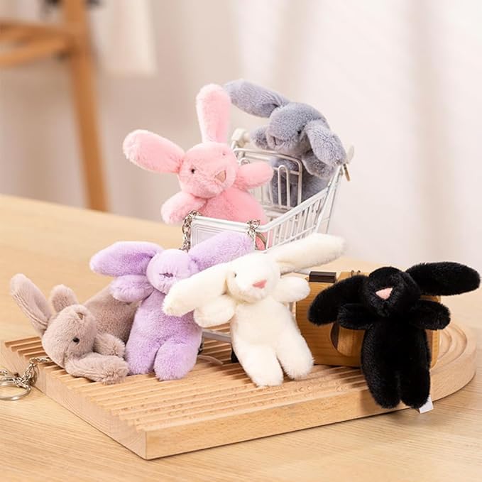 Cute Bunny Bag Charm, Kawaii Bunny Keychain 3.5" Inch Mini Rabbit Purse Charm Decoration for Women Girls