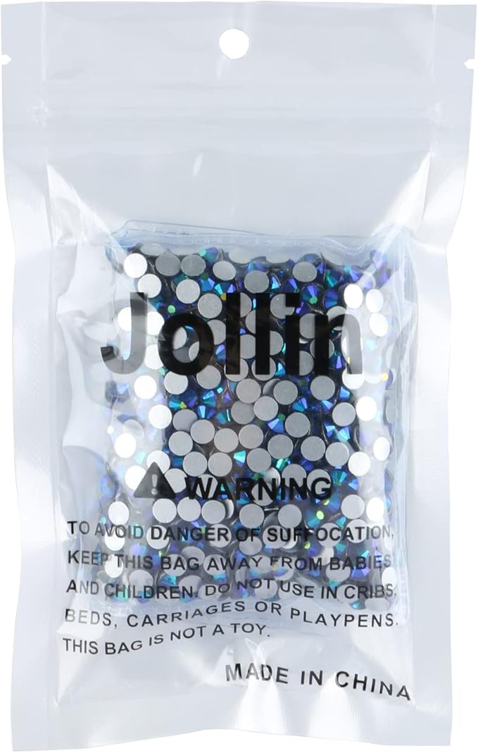 Jollin Glue Fix Crystal Flatback Rhinestones Glass Diamantes Gems for Crafting Nail Art Crafts Decorations Clothes Shoes 4.8mm (ss20 1440pcs, Jet AB)