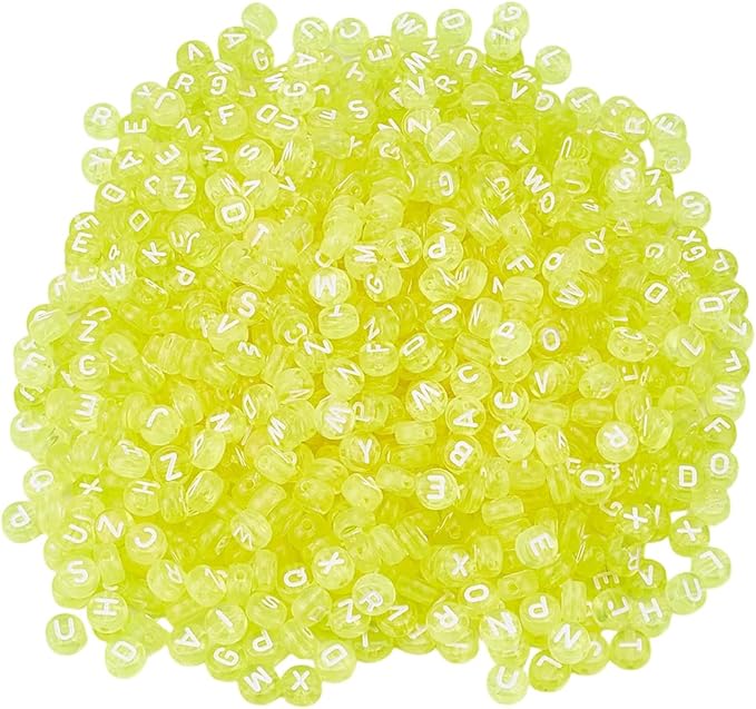 1 Box 800pcs Yellow Transparent Letter Beads Acrylic Clear White Alphabet Flat Round Letters Cylinder Loose Spacer Bead Charms Bulk for Jewelry Making Bracelets Necklaces DIY Craft Supply