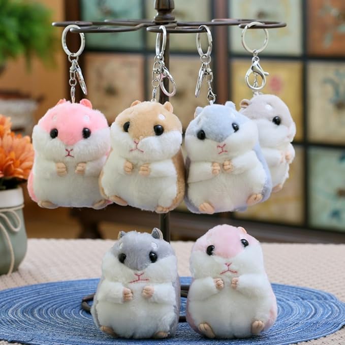 Cute Hamster Plush Keychain - Soft Small Hamster Bag Charm Accessory Adorable Key Holder for Backpack Handbag