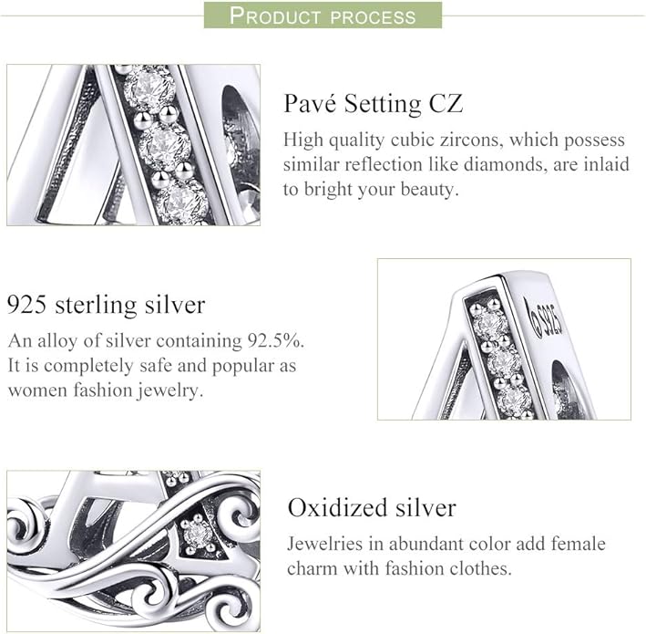 925 Sterling Silver Letter Charms for Pandora Bracelets Alphabet Initial Charms Beads Birthday Christmas Jewelry Gift for Women