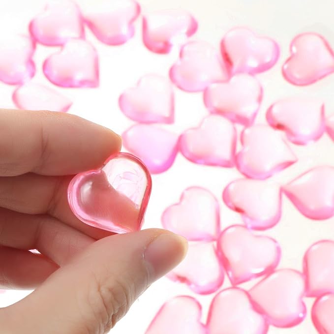 Tatuo 160 Pieces Acrylic Heart Decoration Valentine Gifts Heart Ornaments for Vase Fillers and Table Scatter, 0. 9 Inch(Pink)