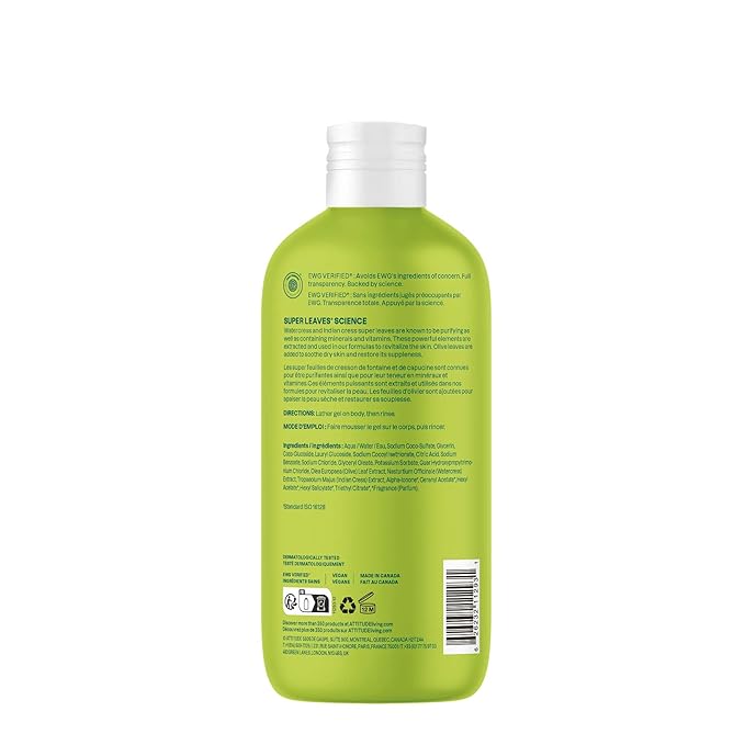 ATTITUDE Body Wash, EWG Verified Shower Gel, Dermatologically Tested, Plant and Mineral-Based, Vegan Personal Care Products, Pear & Amber Scent, 16 Fl Oz