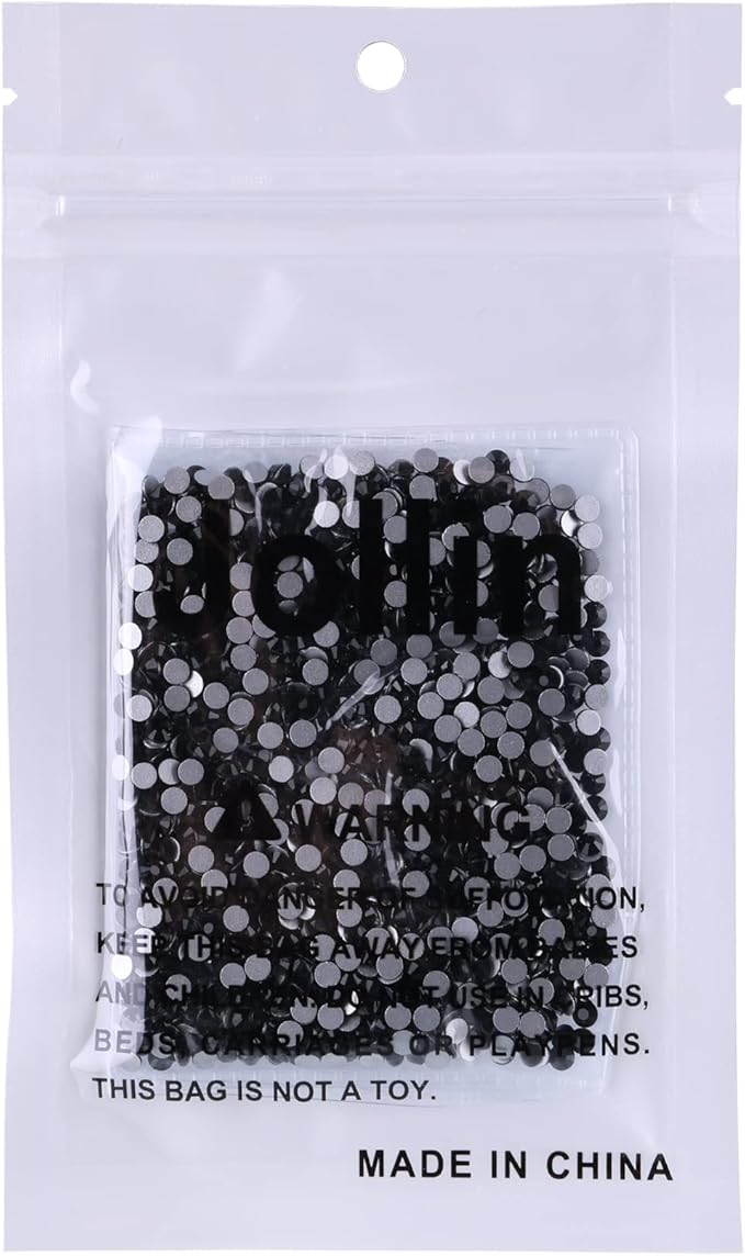 Glue Fix Crystal Flatback Rhinestones Glass Diamantes Gems for Crafting Nail Art Crafts Decorations Clothes Shoes 3.2mm (ss12 1440pcs, Jet)