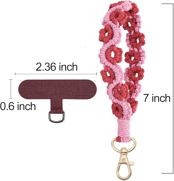 Boho Macrame Phone Wrist Strap, Cell Phone Lanyard with Tether Tab, Keychain Wristlet Charm, Anti-Loss Phone Chain