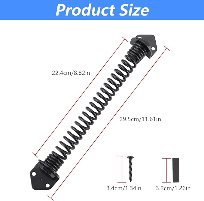 HOME MASTER HARDWARE 11" Gate Spring Self Closing Outdoor, Heavy Duty Gate Springs Black,Automatic Gate Closer for Wooden and Vinyl Fence, Adjustable Tension Door Springs to Close Door(Steel,2 Pack)
