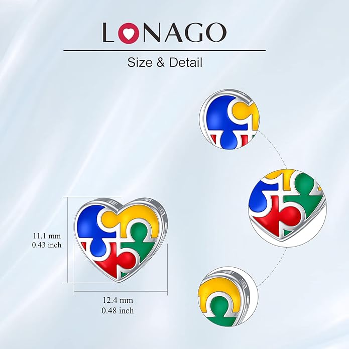 LONAGO 925 Sterling Silver Personalized Photo Charm Fit Compatible for Bracelet Necklace Customized Heart Round Shape Picture Bead
