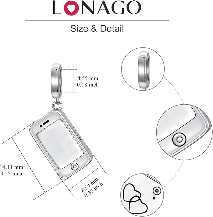 LONAGO 925 Sterling Silver Personalized Photo Charm Fit Snake Bracelet Necklace Customized Image Picture Bead for Women