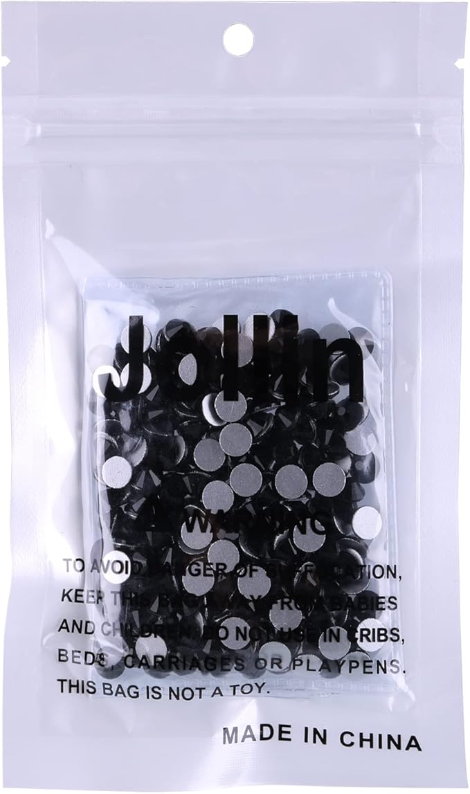 Jollin Glue Fix Crystal Flatback Rhinestones Glass Diamantes Gems for Crafting Nail Art Crafts Decorations Clothes Shoes 6.4mm (ss30 288pcs, Jet)