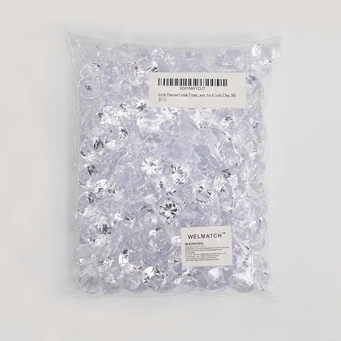 Clear Acrylic Diamond Vase Fillers 1 Pound - 240 pcs 3/4 Inch Wedding Party Event Banquet Birthday Decoration Crystals Gem Table Scatters (Clear, 240 pcs)