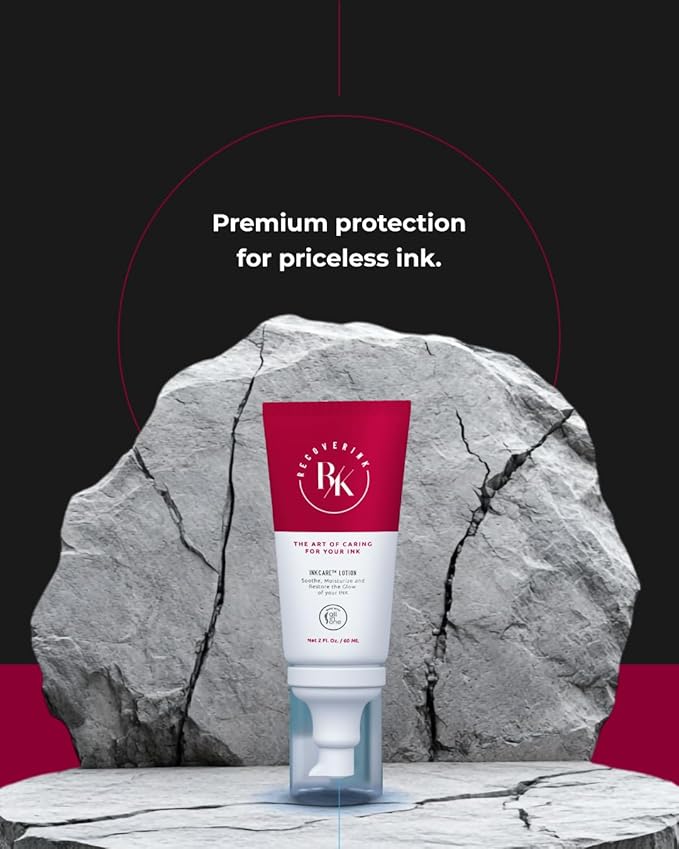 RecoverINK Tattoo Aftercare Lotion with Aloe Vera, 2oz, Hydrate + Heal + Highlight your ink - Recover Co, White