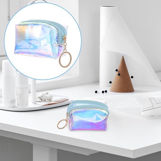 Transparent Holographic Mini Coin Purse with Keychain Small Compact Wallet for Women and Teens Convenient Coin Pouch for Everyday Carry