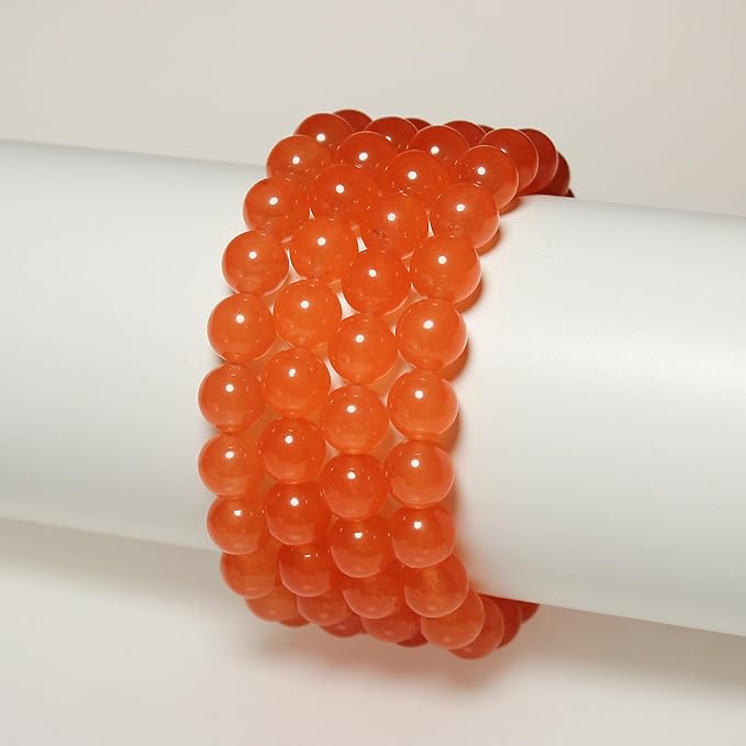 MJDCB Stone Beads 10mm 35pcs Round Orange Red Jade Loose Gemstone Bead Charms for Jewelry Making Bracelet Necklace Earring Pendant