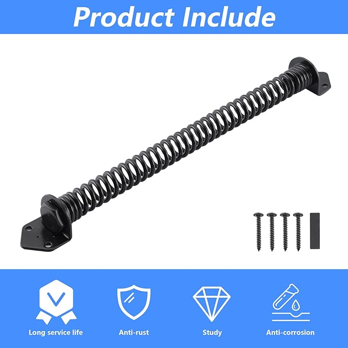 HOME MASTER HARDWARE 14" Gate Spring Self Closing Outdoor, Heavy Duty Gate Springs Black,Automatic Gate Closer for Wooden and Vinyl Fence, Adjustable Tension Door Springs to Close Door(Steel,2 Pack)