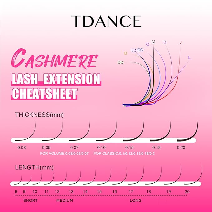 TDANCE Cashmere Lash Extensions Super Matte Black Volume Lash Extension C CC D DD B J L Curl 0.03-0.2mm Thickness Classic Lash Extensions Eyelash Extensions Professional Salon Use(0.15-LD,8-15mm)