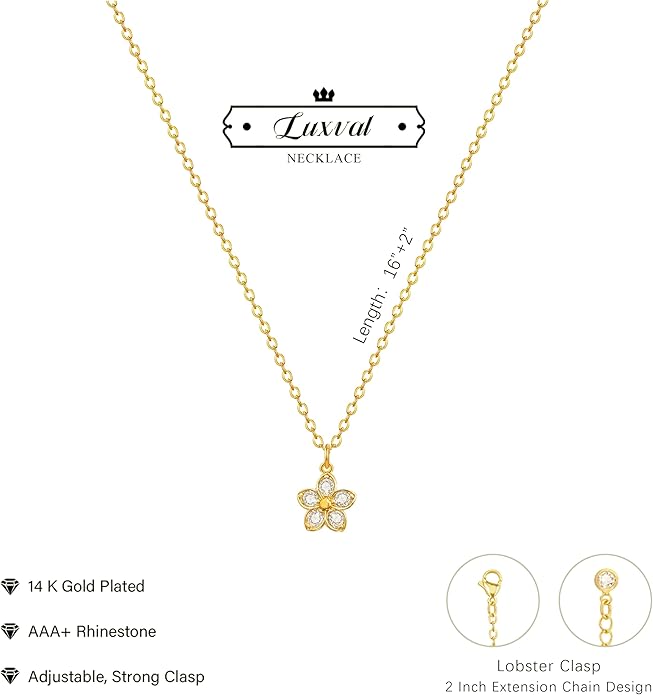 Luxval Diamond Pendant Gold Necklace for Women,Dainty 18k Gold Plated Choker Necklaces Simple Gold Jewelry Gifts for Women Girls