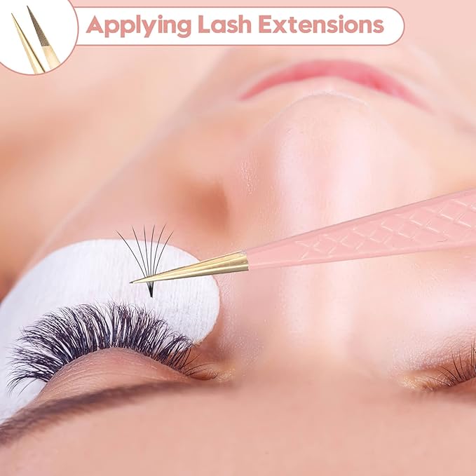 Ms.Queen Straight Tweezers for Eyelash Extensions,Fiber Tip Pointed Isolation Lashing Tweezers