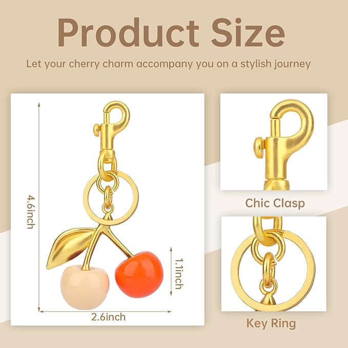 cherry bag charm, cute keychain cherry purse charms for handbags, bag accessories, gifts for women.