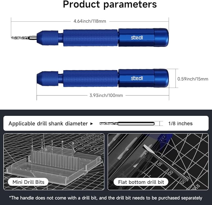 stedi Manual Pin Vise Hand Drill, Model Hobby Making Tools, Ultra-Precision Double Bearings Hand Drill for Gundam, Miniature Military Model, 3D Resin Parts, Blue