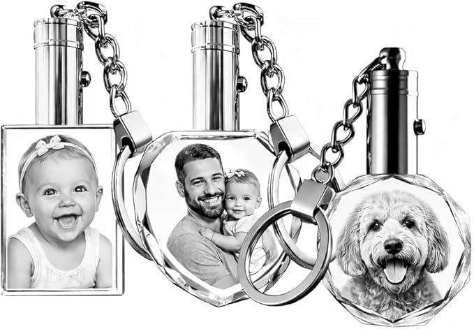 Personalized Crystal Keychain Photo with LED Colorful Light Laser Etched Key Chain