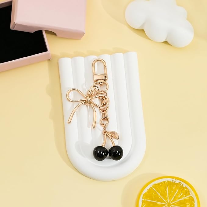 Tiny Cherry Keychain Cute Red Black Pink Cherry Key Chain for Women Glitter Small Bag Charms Car Keys Accessories