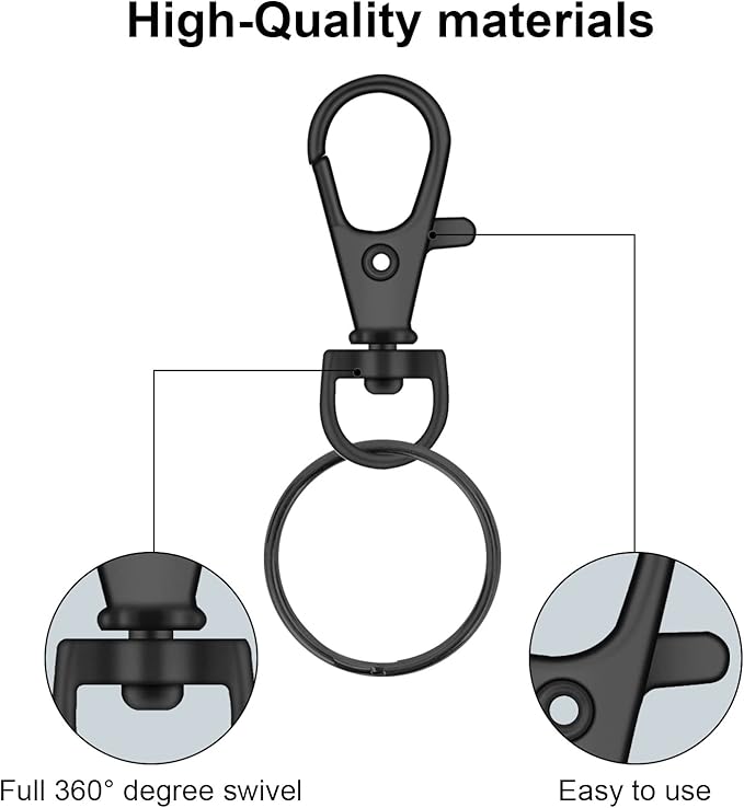 50PCS Key Chain Clip Hooks, Swivel Clasps Lanyard Snap Hook, Keychain Hooks for Lanyard Key Rings Crafting Gun Black