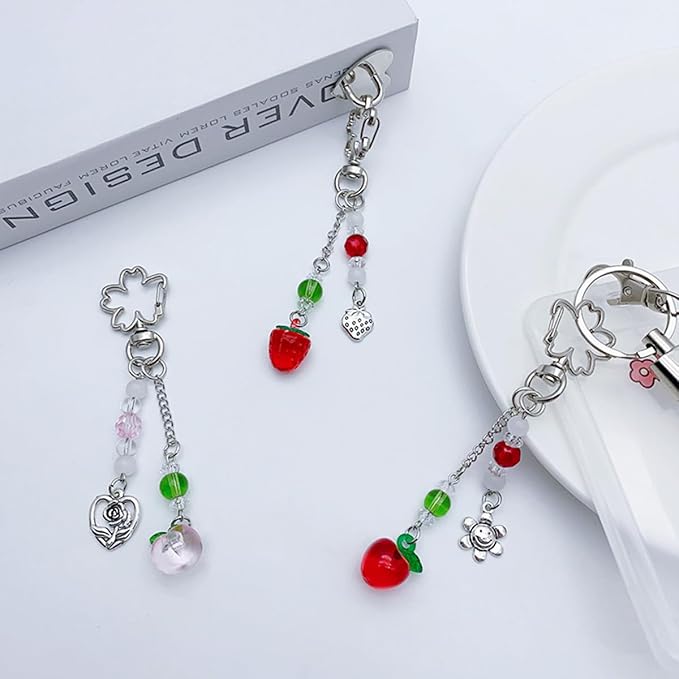 Cute Keychain Aesthetic Y2K Keychain Accessories Heart Butterfly Strawberry Bear Key Chain for Keys Bags Women Gifts