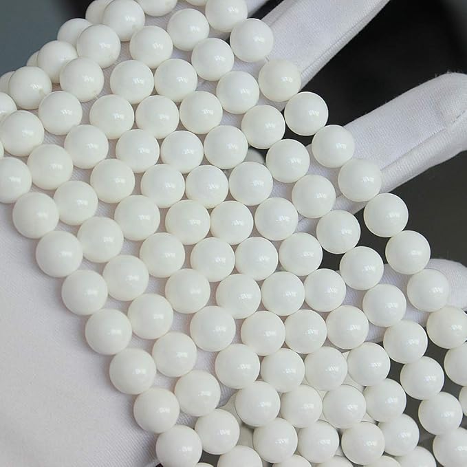 MJDCB 7A Natural Deep Sea White Shells Round Stone Beads for Jewelry Making DIY Bracelet Necklace (8mm)