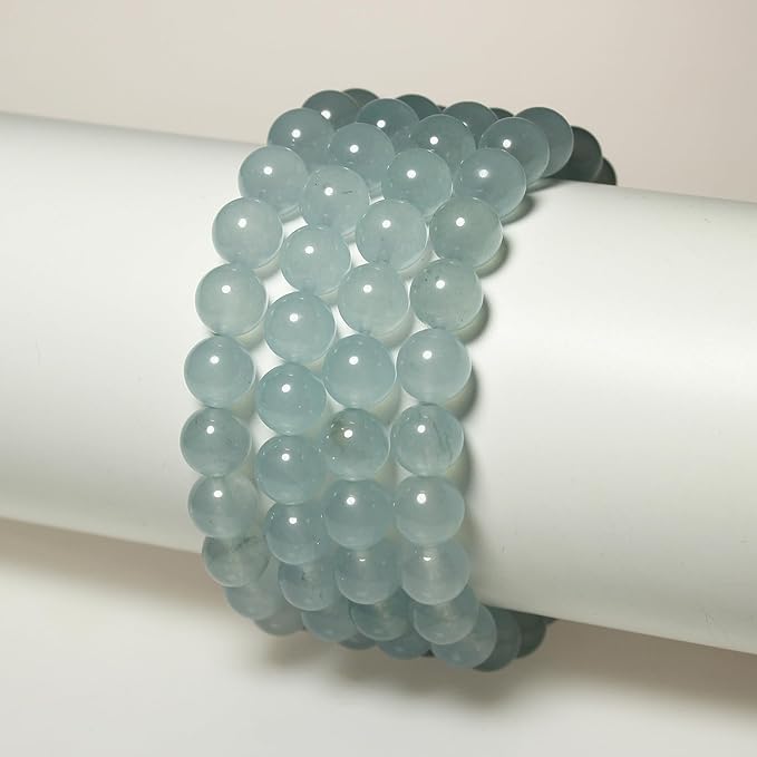 MJDCB Stone Beads 8mm 43pcs Round Grey Blue Jade Loose Gemstone Bead Charms for Jewelry Making Bracelet Necklace Earring Pendant