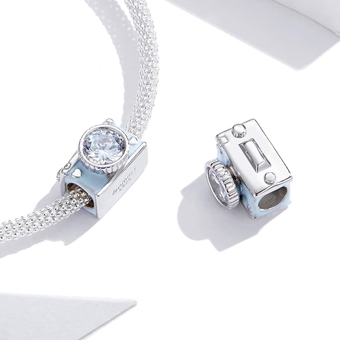 Yellow Enamel Motorcycle Charm 925 Sterling Silver Car Charm Pendant Travel Charm Bracelets for Women Mother's Day Valentine's Day Christmas Charm (Camera Charm Bead)