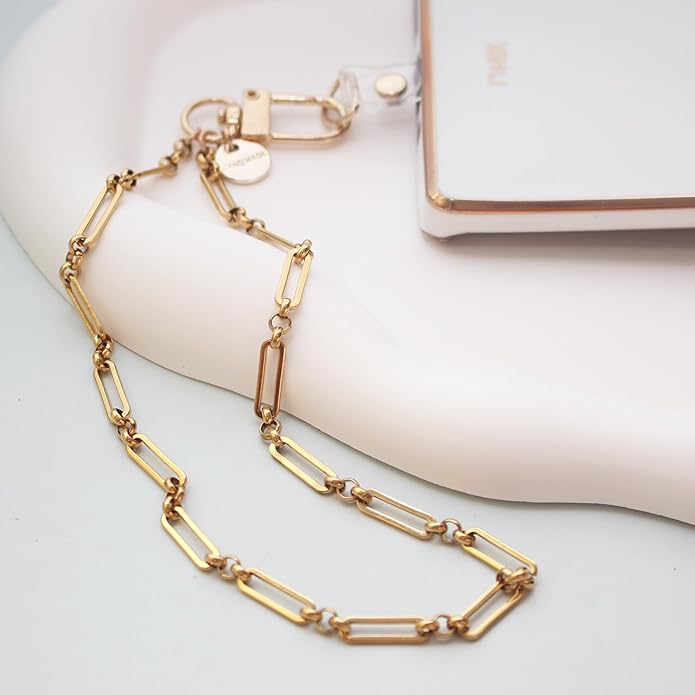 Pearl Beaded Phone Charm Wrist Strap,Cute Bracelet Wristlet Lanyard,Gold Double Chain for Phone Case,Purse Bag Wallet