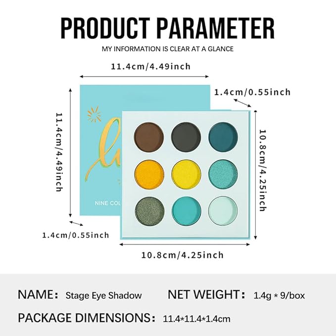 Matte Shimmer Glitter Eyeshadow Palette – High Pigment Teal, Yellow, Olive & Brown Shades, Long-Lasting Waterproof Blendable Bright Eye Makeup, Colorful Artistic Eyeshadow for Creative & Daily Looks