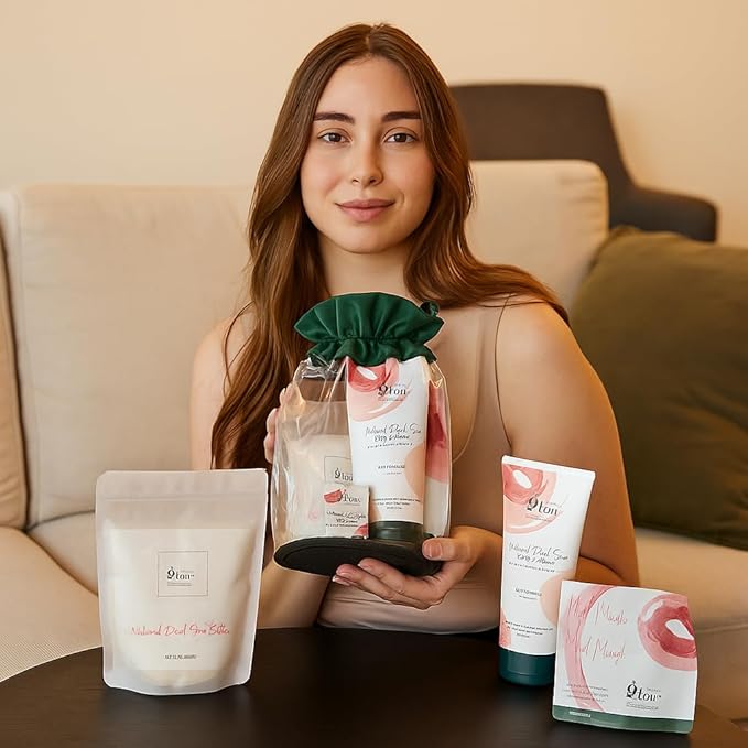 Natural Glow Dead Sea Skincare Gift Set – Mud Mask, Bath Salt, Body Lotion & Mud Soap – Detoxifying, Hydrating & Mineral-Rich Spa Kit for Face & Body – 100% Natural – Travel-Friendly Pouch (4-in-1)