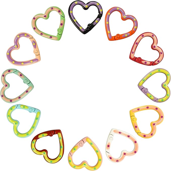 12Pcs Heart Clasps Keychain Clips, Cute Small Heart Spring Spring Snap Clasp Keys,DIY Bag Accessories, Zipper Pulls, Dog Tags, Phone Lanyards, Purse Straps, Keychain Making Findings