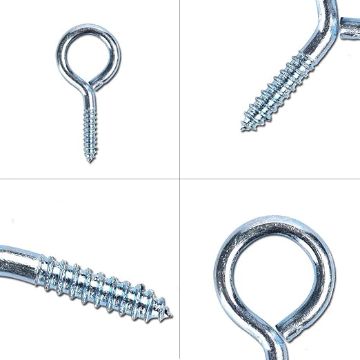 Metal Eye Hooks - 20 Pieces, Blue Zinc Plated, Self Tapping Screws, Cup Hooks