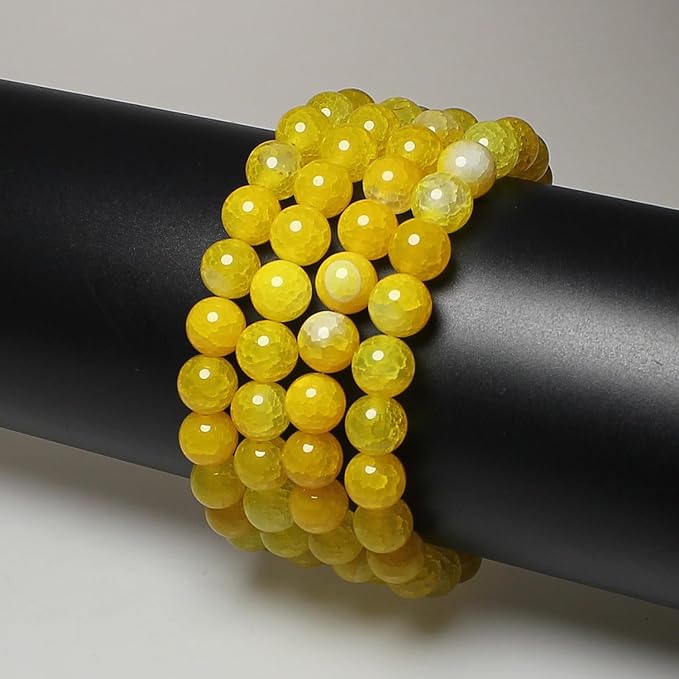 MJDCB Natural Stone Beads 10mm 35pcs Round Yellow Dragon Vein Agate Loose Gemstone Bead Charms for Jewelry Making Bracelet Necklace Earring Pendant