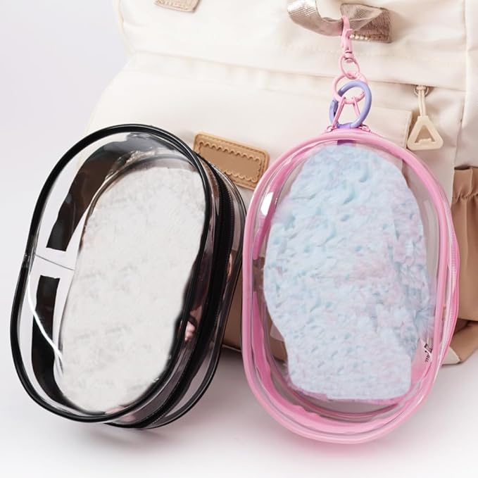 Buminee Clear Display Pouch with Detachable Keychain, Waterproof Storage Case for Stuffed Dolls. Lipstick, Keychains & Charms, 7'' Tall Clear Organizer Bag for Figures/Accessories-Pink 1 Pack