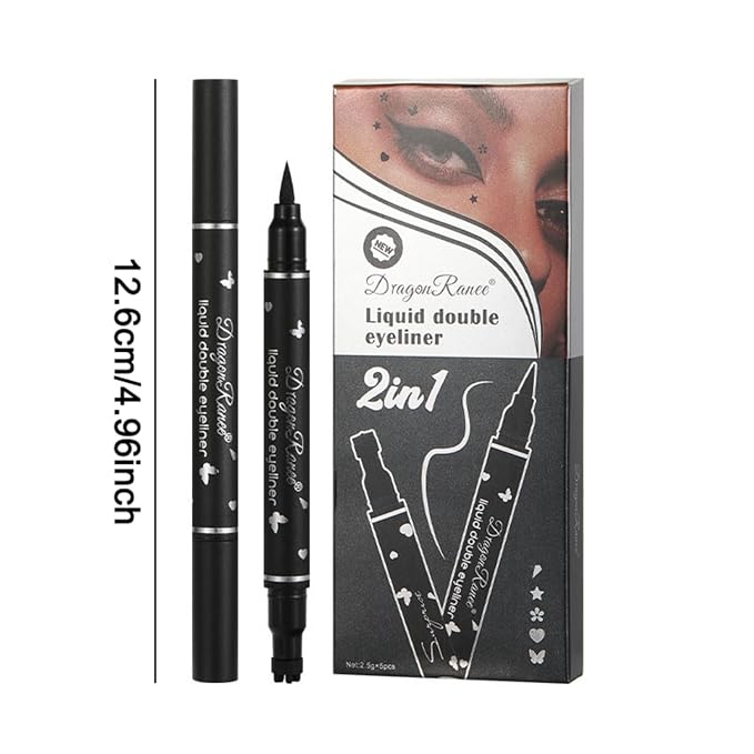 5 Pcs Black Liquid Eyeliner Set with Stamps and High Pigmented Long Lasting Double Head Eyeliners for Beginner Gift