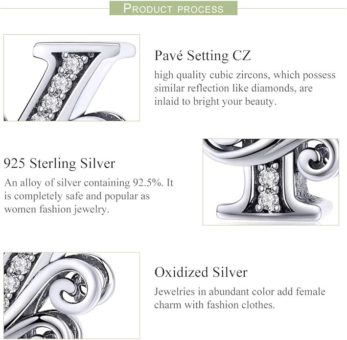 925 Sterling Silver Letter Charms for Pandora Bracelets Alphabet Initial Charms Beads Birthday Christmas Jewelry Gift for Women