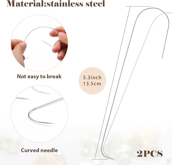 PP OPOUNT 2 Pieces Large Eye Curved Beading Needles with Handle, 5.3 Inch Curved Needles for Bead Spinner, Bead Spinner Needles for DIY Beading Jewelry Crafts (Patent Protection)