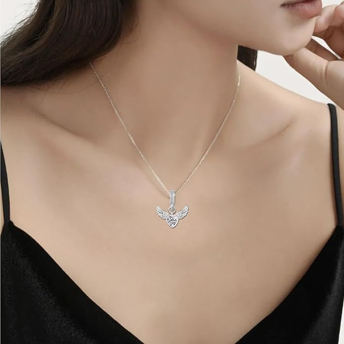 KunBead Guardian Angel Wings Heart Birthstone Dangle Birthday Charms Compatible with Pandora Charm Bracelet for Women
