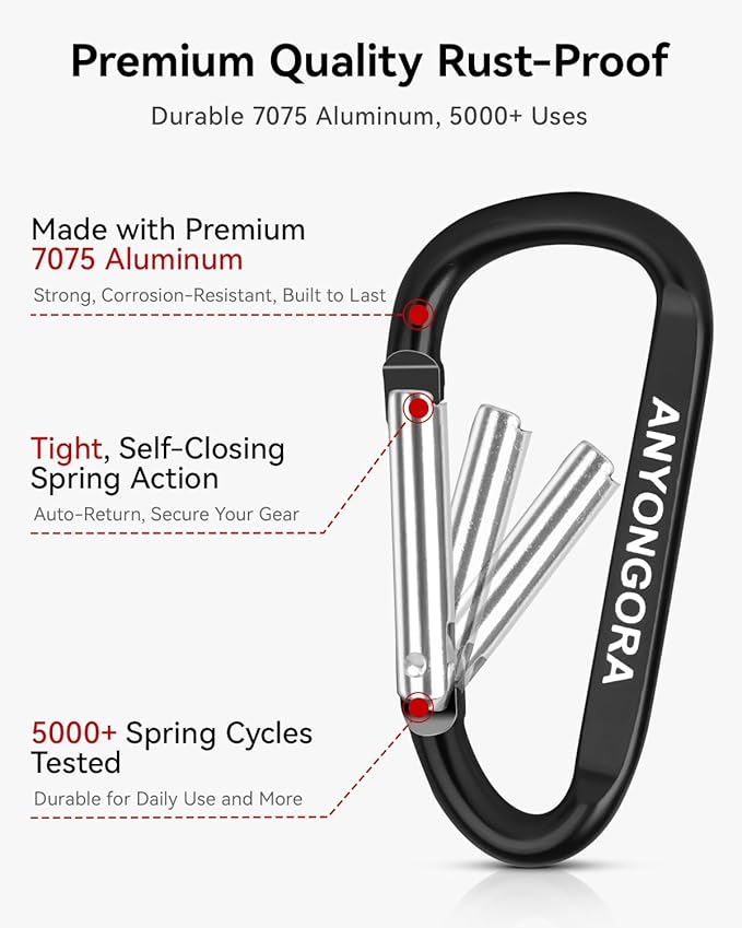 10 PCS Carabiner Clips, 3 Inch Aluminum Carabiners with 10 Key Rings, Multipurpose D-Ring Keychain Hook for Backpack, Camping, Hiking, Travel and Home Organization
